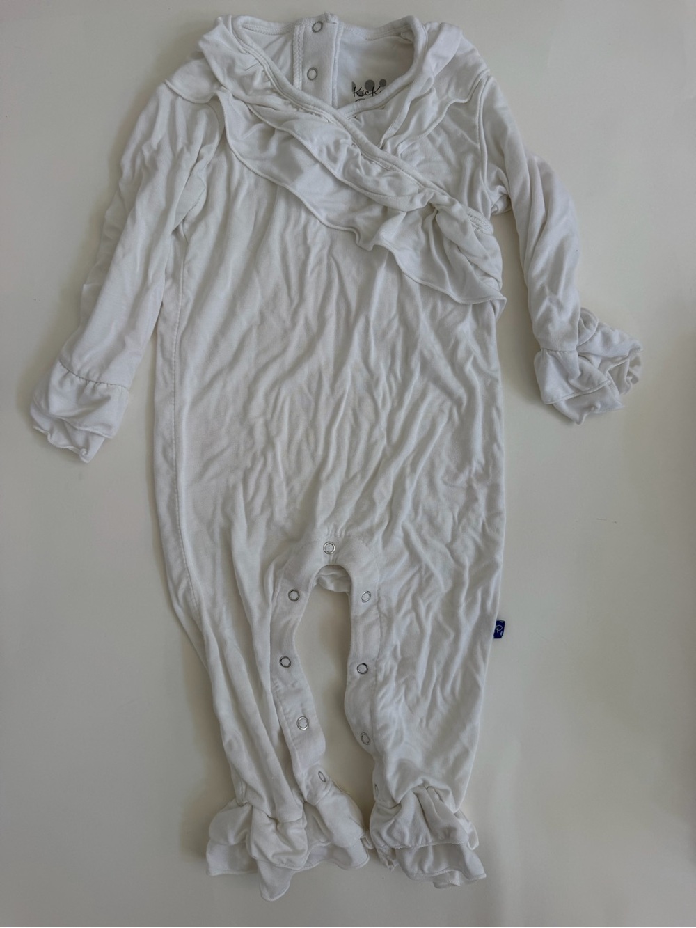 Kickee Pants White Ruffle-Trim Baby One-Piece size 6-12 months